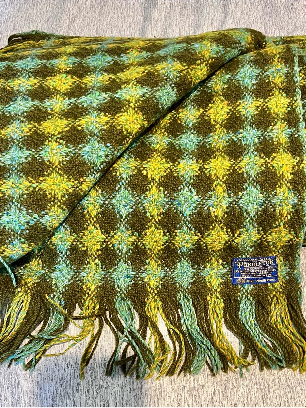 Vintage Pendleton 100% Pure Virgin Wool Plaid Throw Blanket 64 X64 -USA